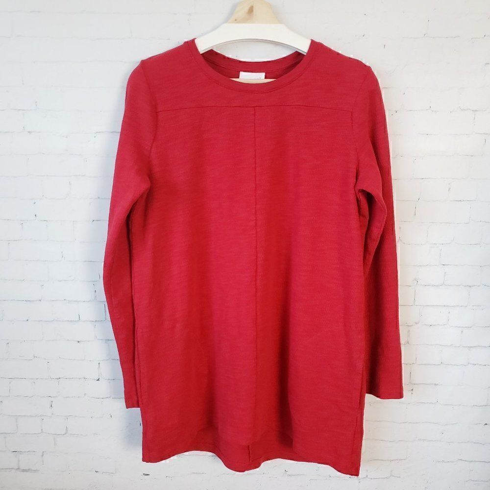 J. Jill Womens Tunic Top Size M Red Long Sleeve Pockets Womens *Tiny Flaw*